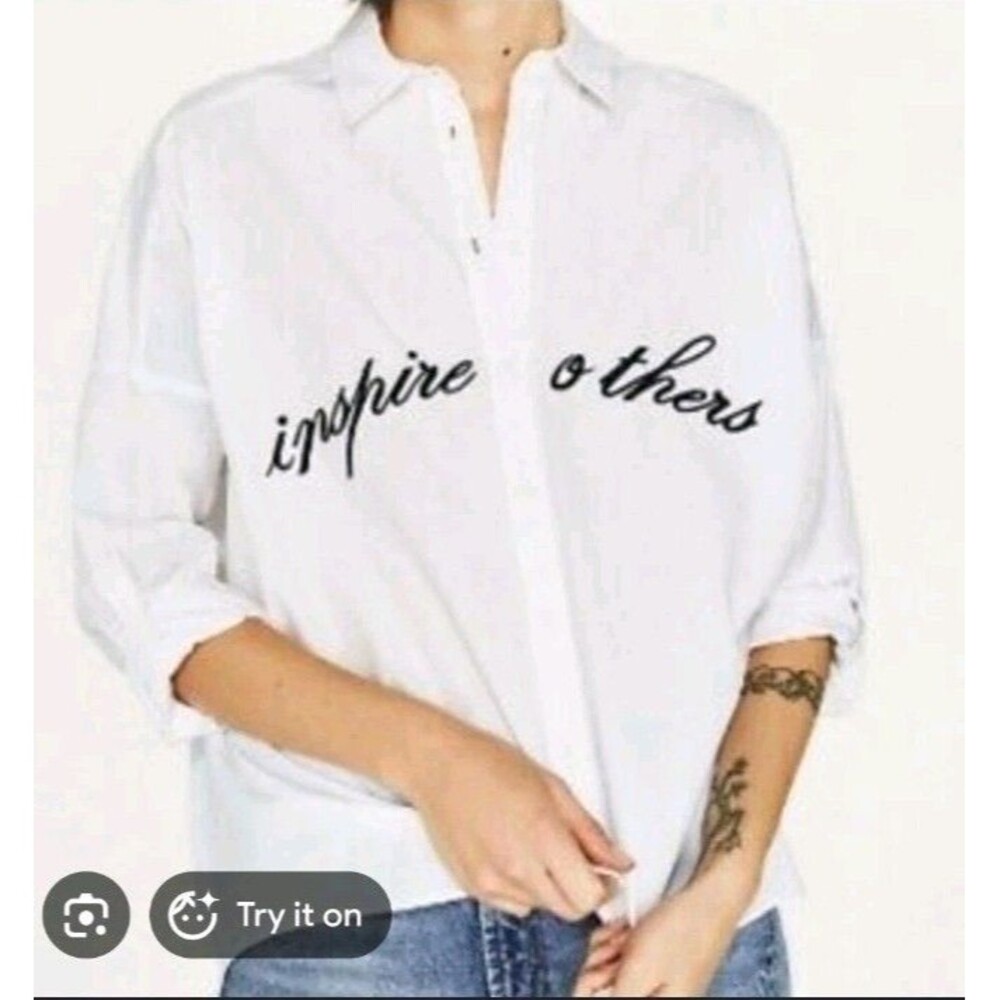 Zara Basic Z1975 Denim White Button Down Shirt Women’s Size S Inspire Others